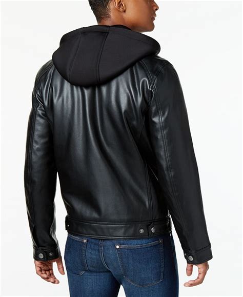 michael kors men's faux-leather hooded bomber jacket|Men's Michael Kors Leather & Faux Leather Jackets .